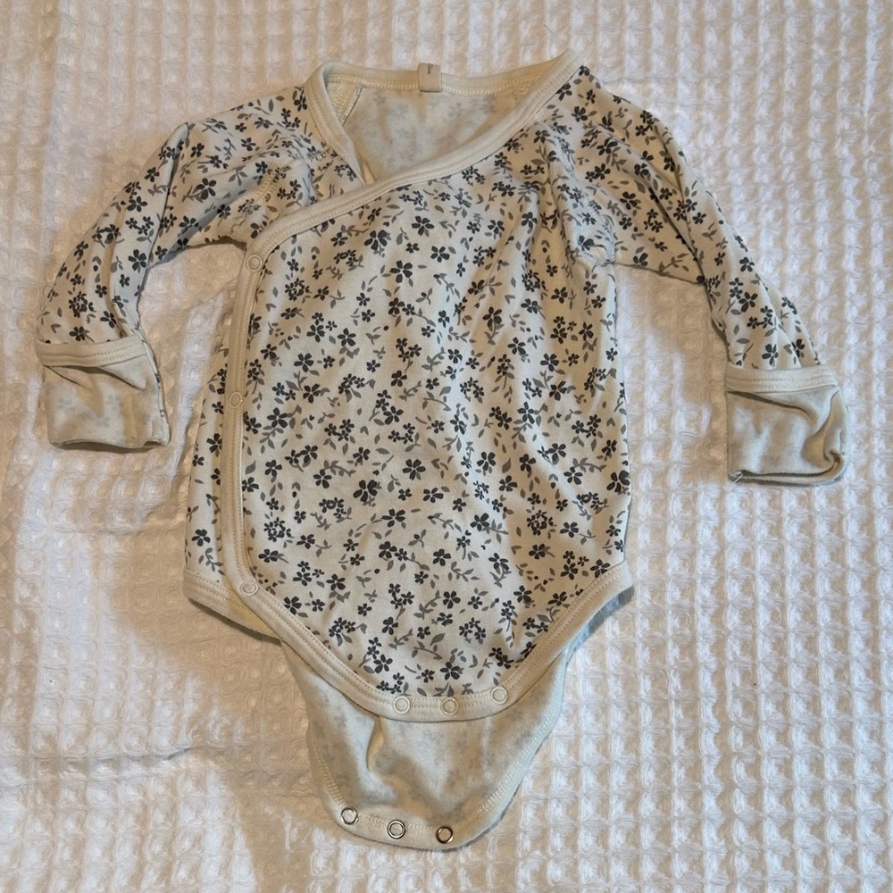 Quincy Mae Cream Floral Wrap-Front One-Piece Bodysuit